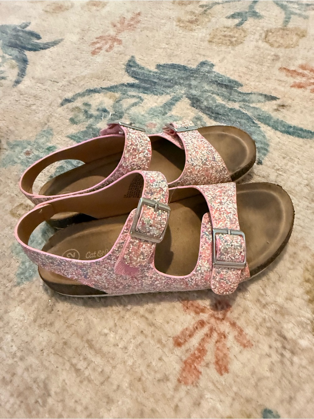 Cat & Jack Pink Glitter Double-Buckle Slingback Sandals